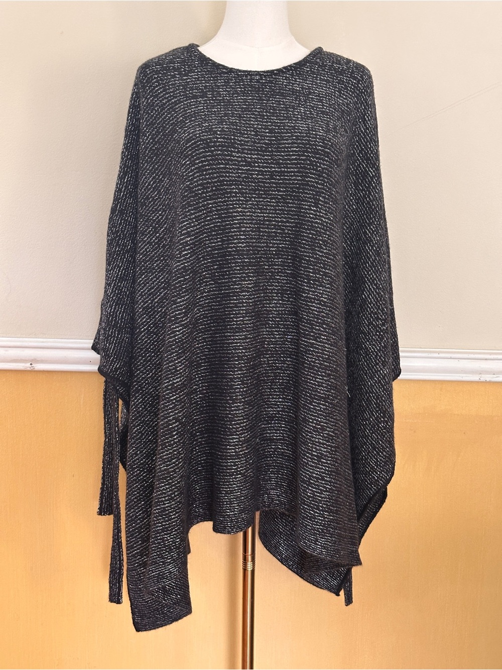 Charlie Paige Black with Silver Stripes Knit Poncho
